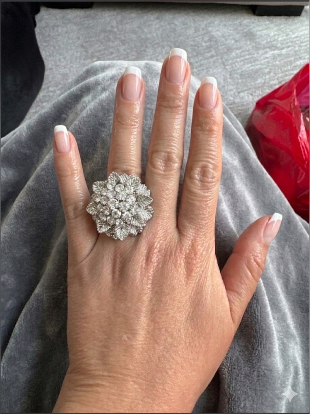 Silver Floral Cluster Cocktail Ring - Silver